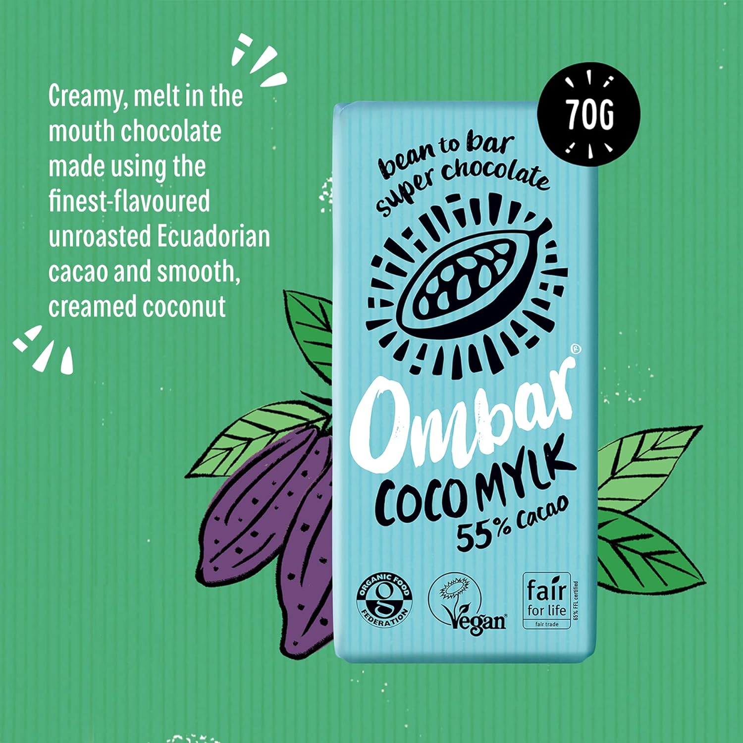 Coco Milk 55% Cacao Chocolate Bar 70g - Ombar - Chocolate Bar - Eco Natural Products