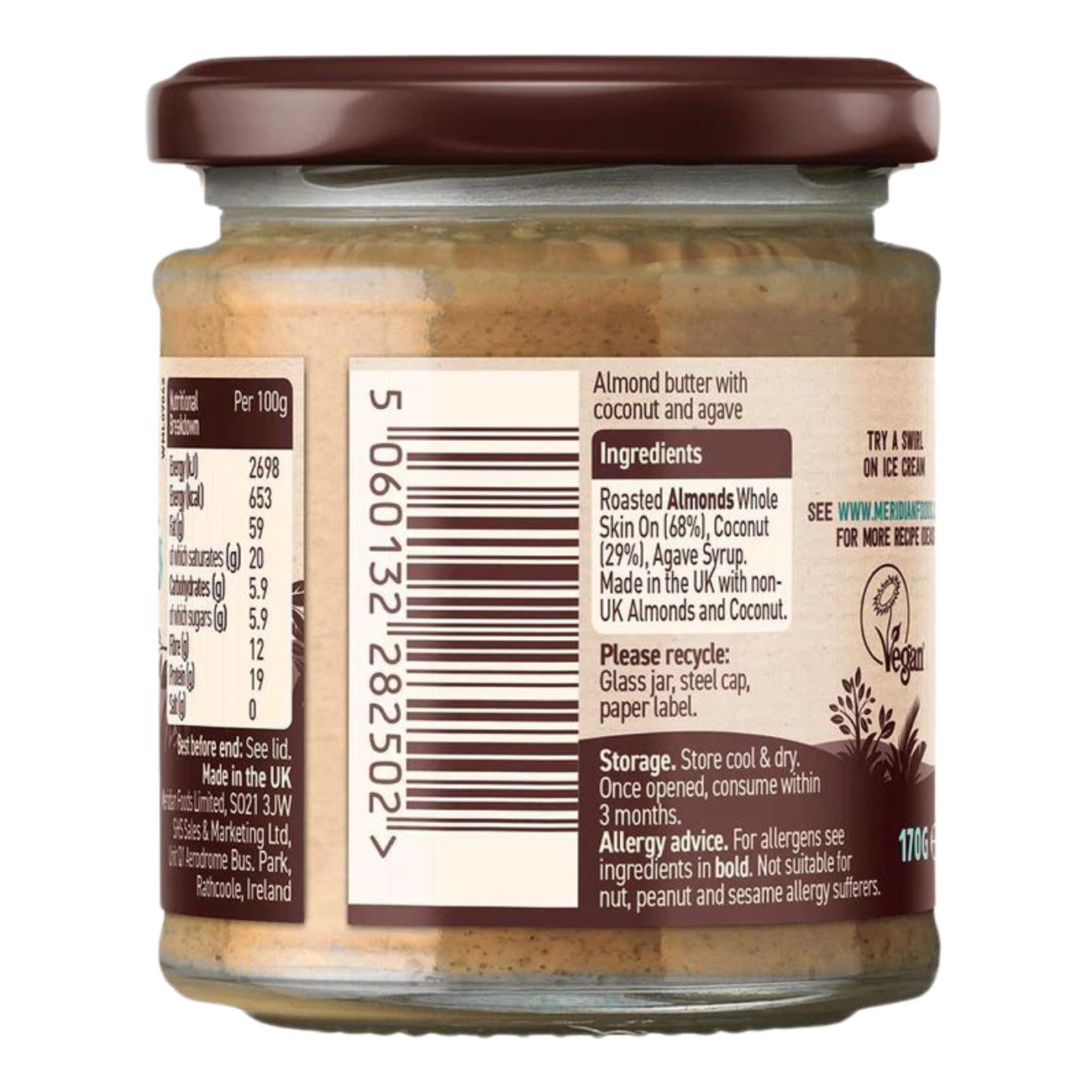 Coconut & Almond Butter 170g - Meridian - Spreads - Eco Natural Products