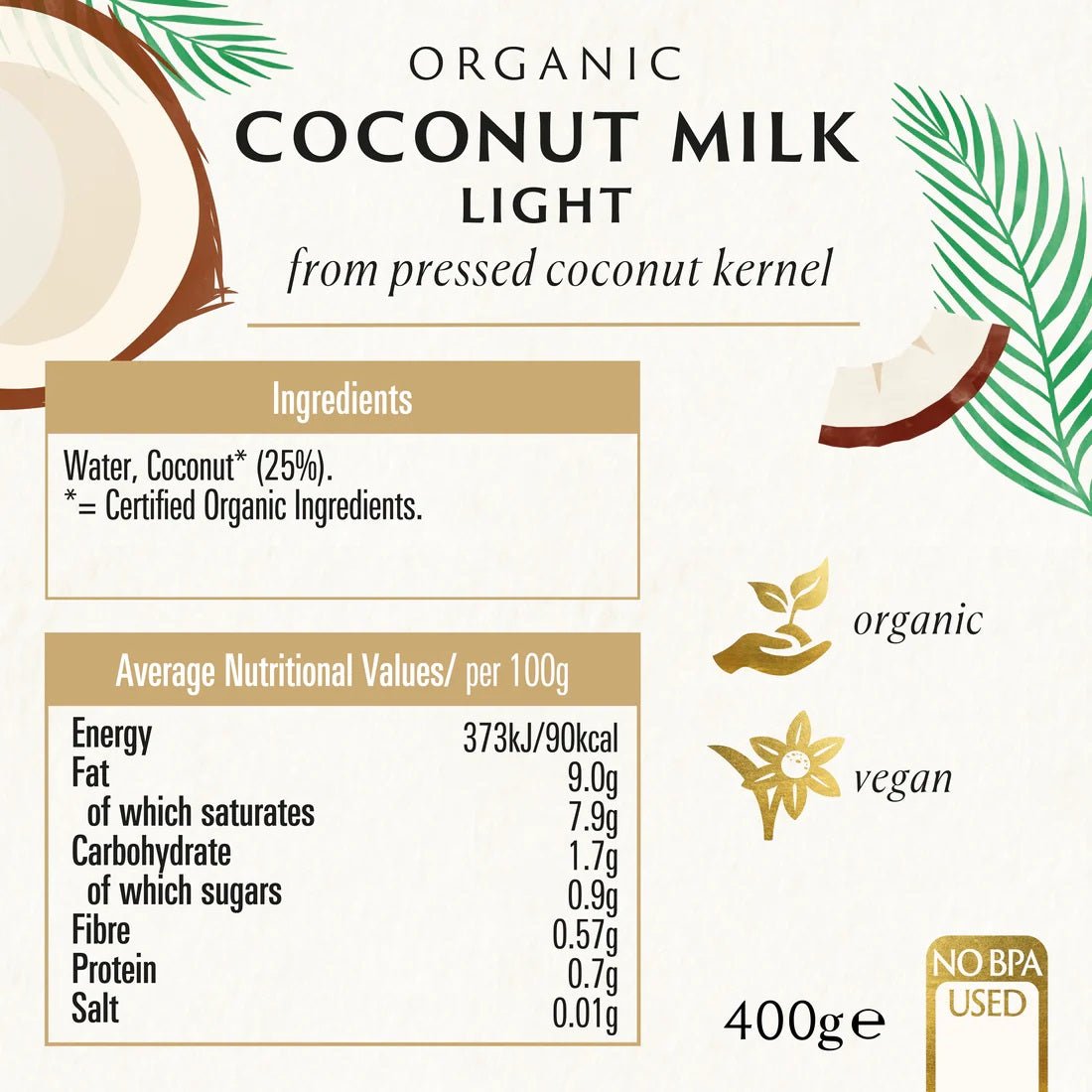 Coconut Milk Light 9% fat Organic 400ml - Eco Natural Products - Biona - Coconut Milk