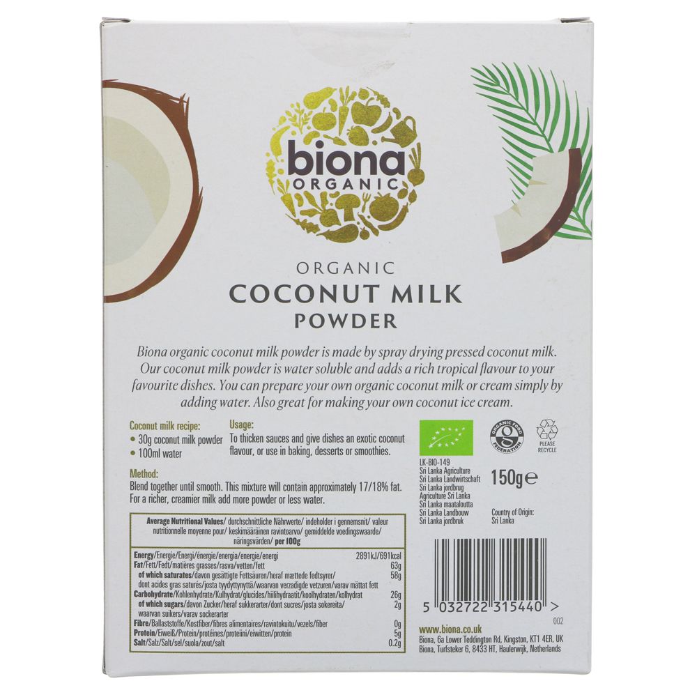 Coconut Milk Powder 150g - Biona - Coconut Milk Powder - Eco Natural Products