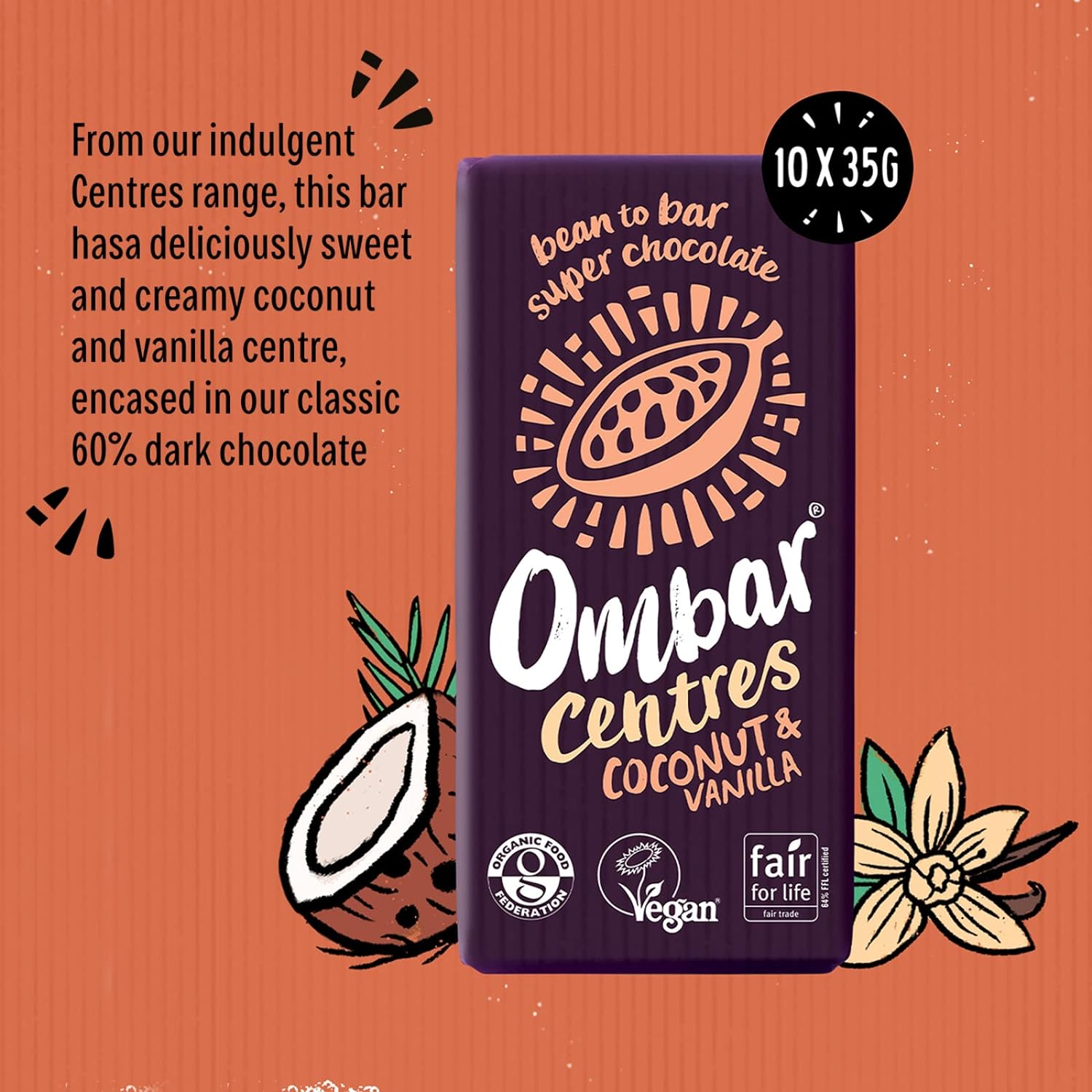 Coconut & Vanilla Centres Chocolate Bar 35g - Eco Natural Products - Ombar - Chocolate Bar