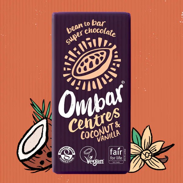 Coconut & Vanilla Centres Chocolate Bar 35g - Eco Natural Products - Ombar - Chocolate Bar