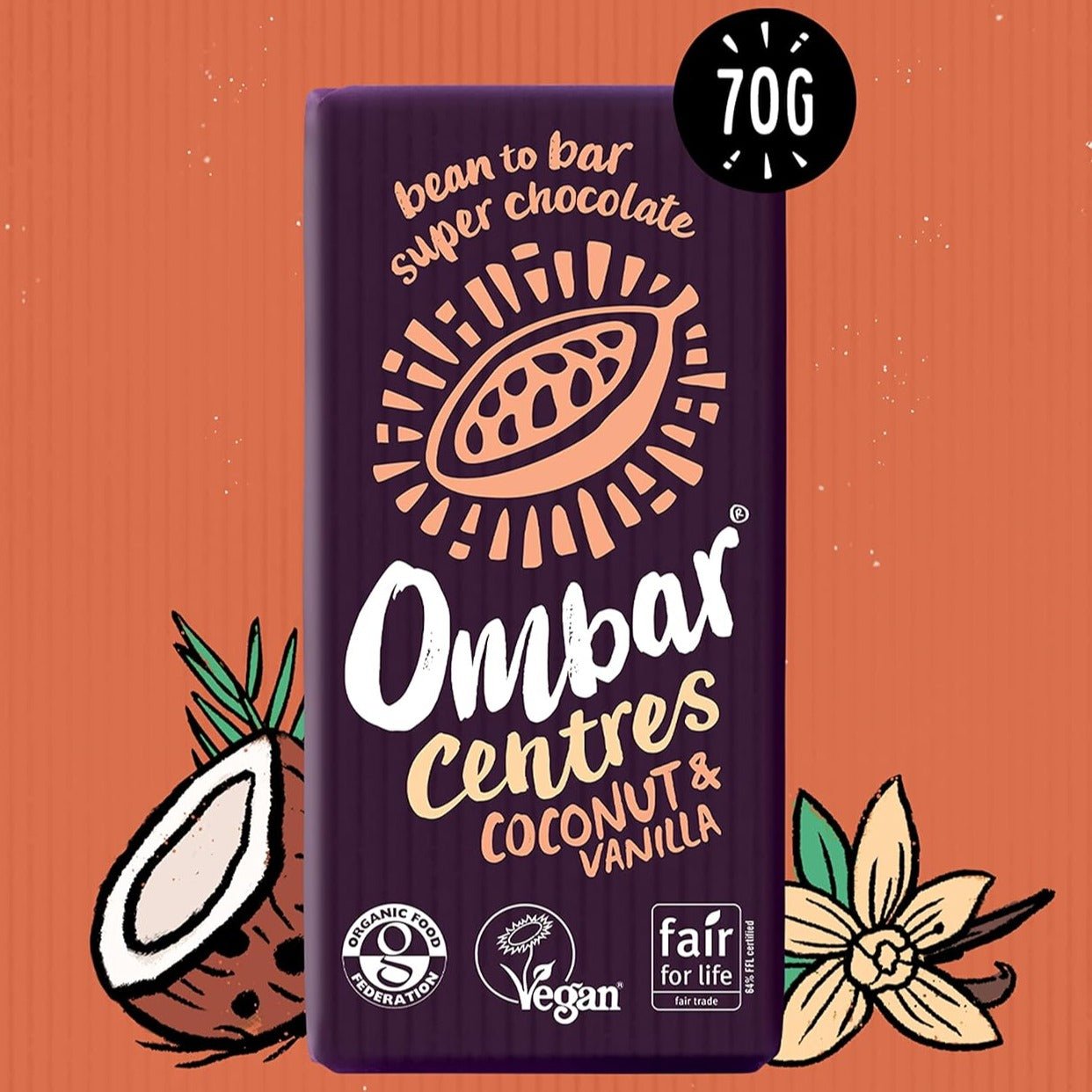 Coconut & Vanilla Centres Chocolate Bar 70g - Eco Natural Products - Ombar - Chocolate Bar