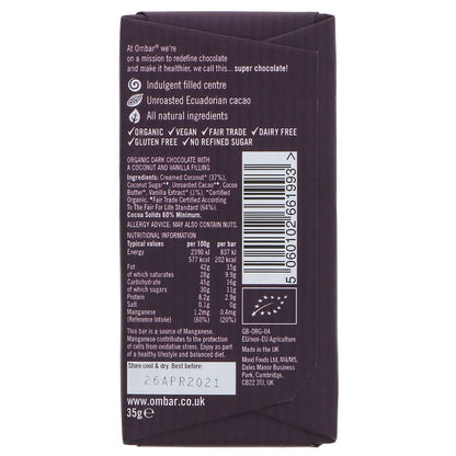 Coconut & Vanilla Centres Chocolate Bar 70g - Ombar - Chocolate Bar - Eco Natural Products