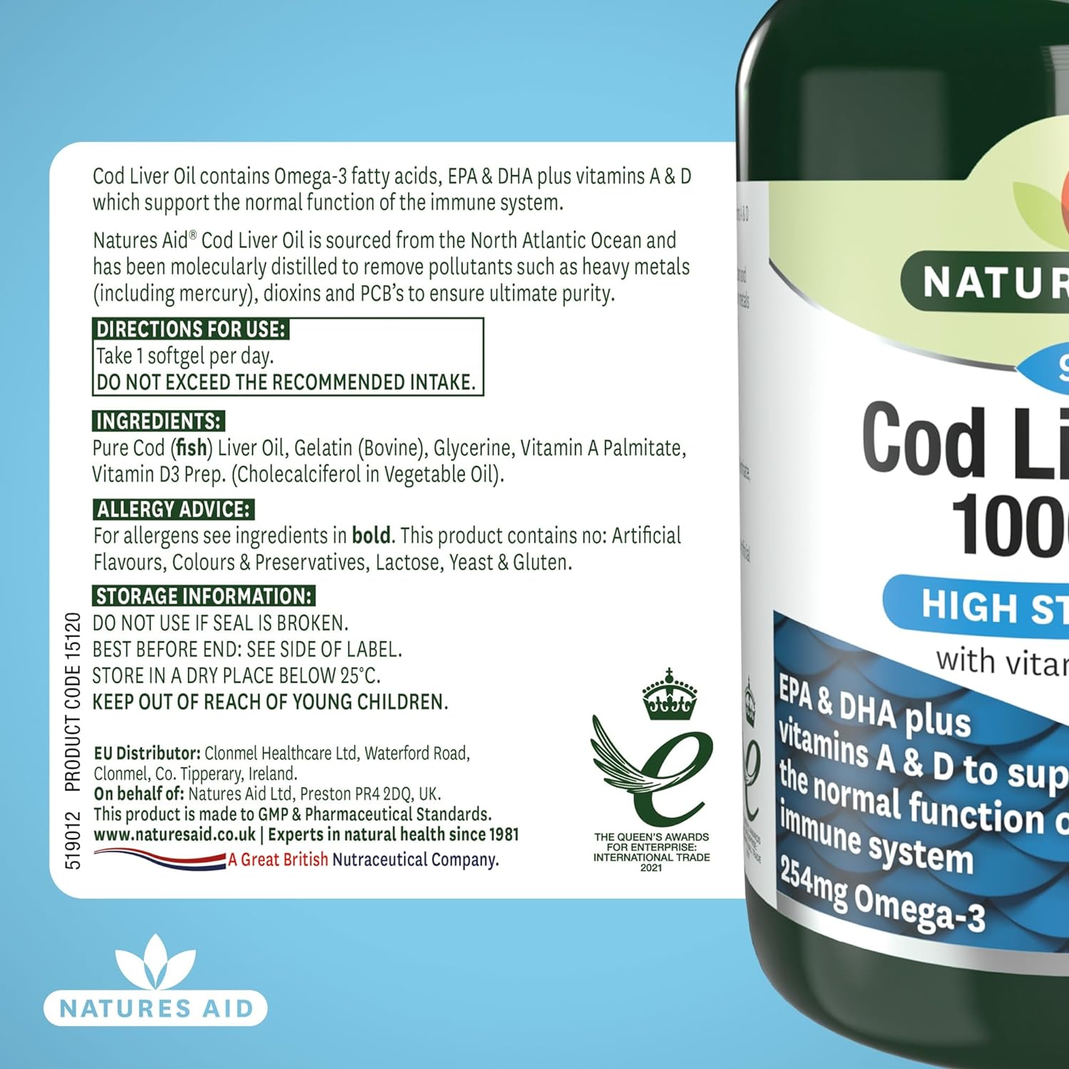 Cod Liver Oil 1000mg 90 Softgels - Eco Natural Products - Natures Aid - Vitamins & Supplements