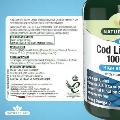 Cod Liver Oil 1000mg 90 Softgels - Natures Aid - Vitamins & Supplements - Eco Natural Products