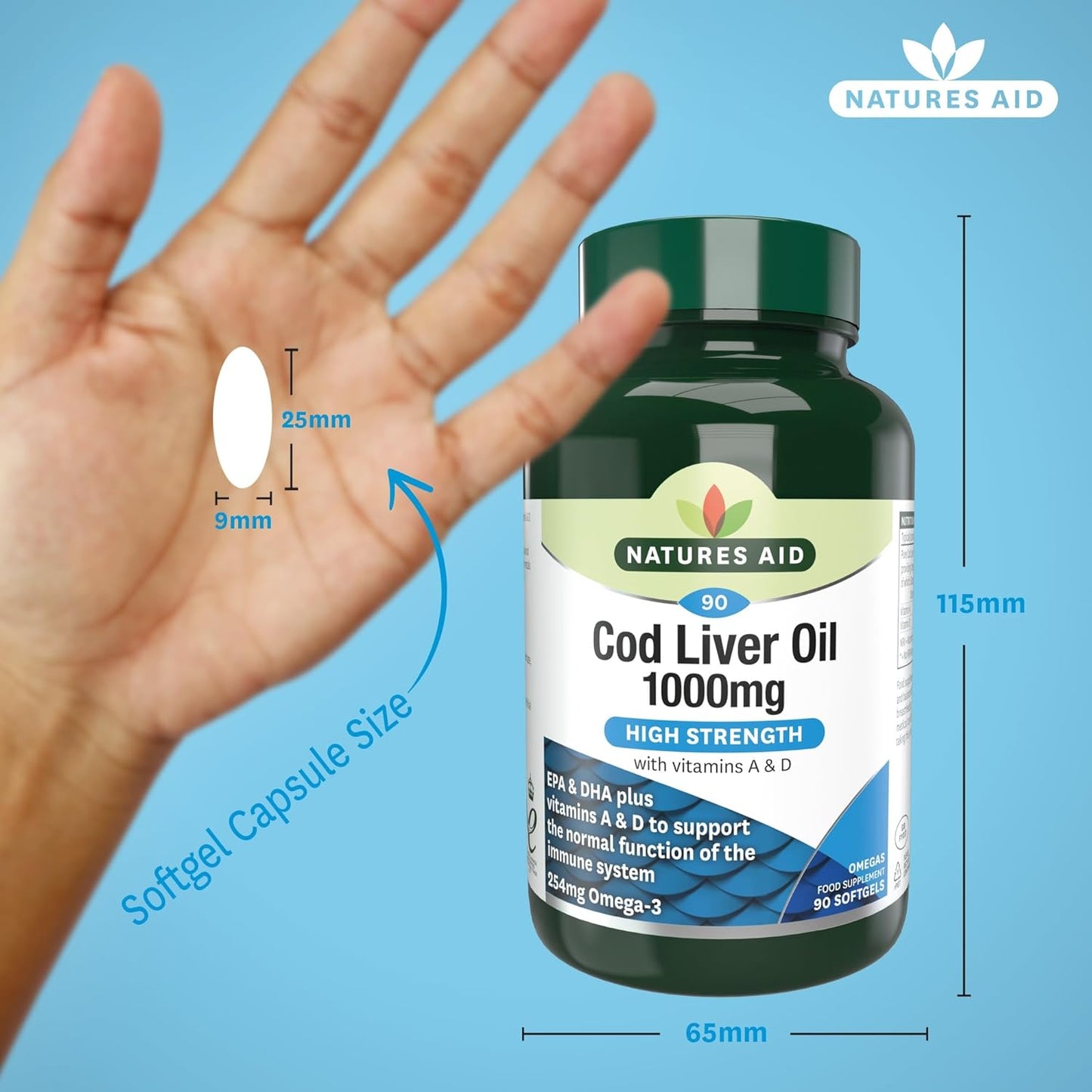 Cod Liver Oil 1000mg 90 Softgels - Natures Aid - Vitamins & Supplements - Eco Natural Products