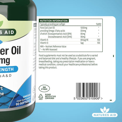 Cod Liver Oil 1000mg 90 Softgels - Natures Aid - Vitamins & Supplements - Eco Natural Products