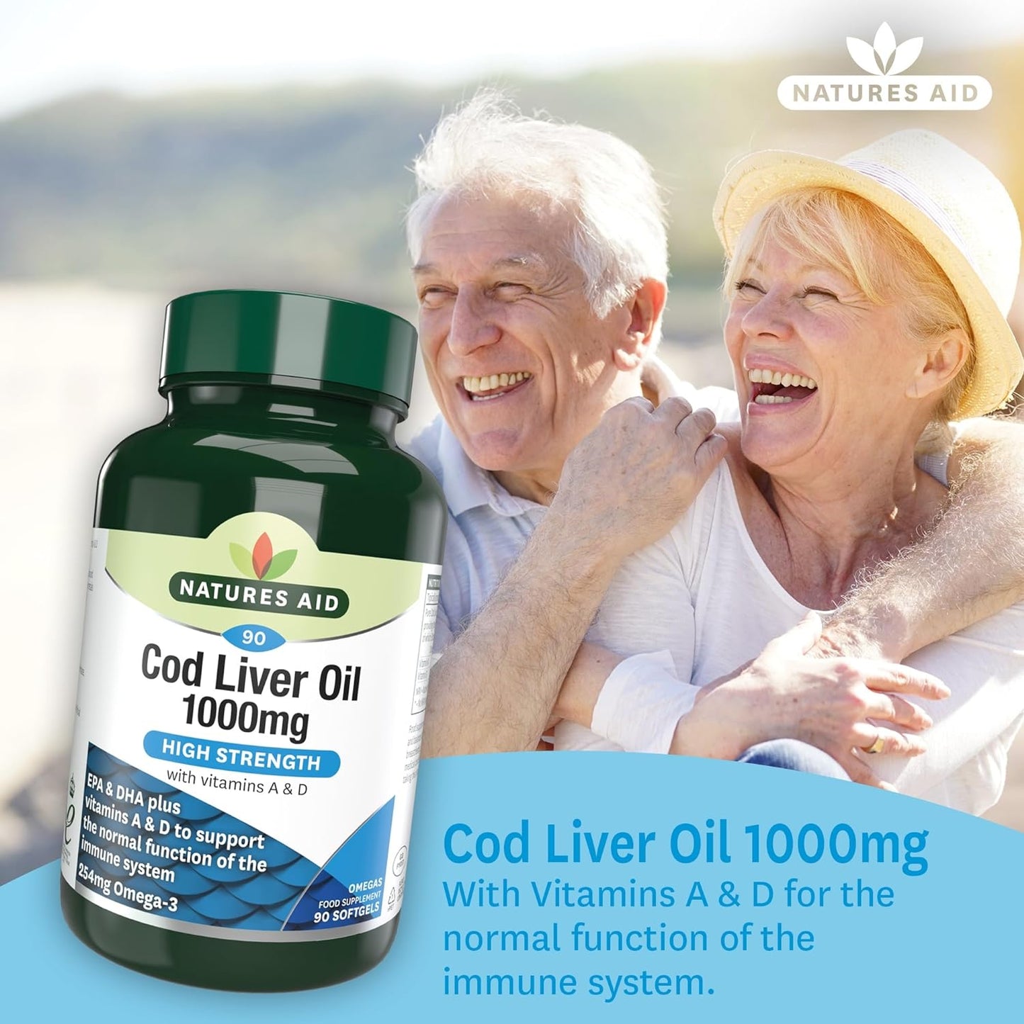Cod Liver Oil 1000mg 90 Softgels - Natures Aid - Vitamins & Supplements - Eco Natural Products