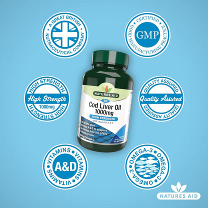 Cod Liver Oil 1000mg 90 Softgels - Natures Aid - Vitamins & Supplements - Eco Natural Products