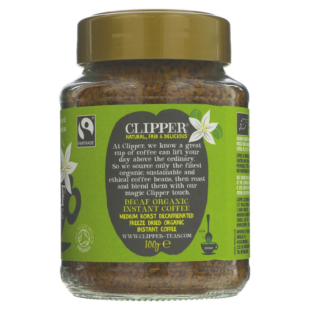 Clipper Instant Freeze Dried Decaf Coffee 100g side 3 packaging