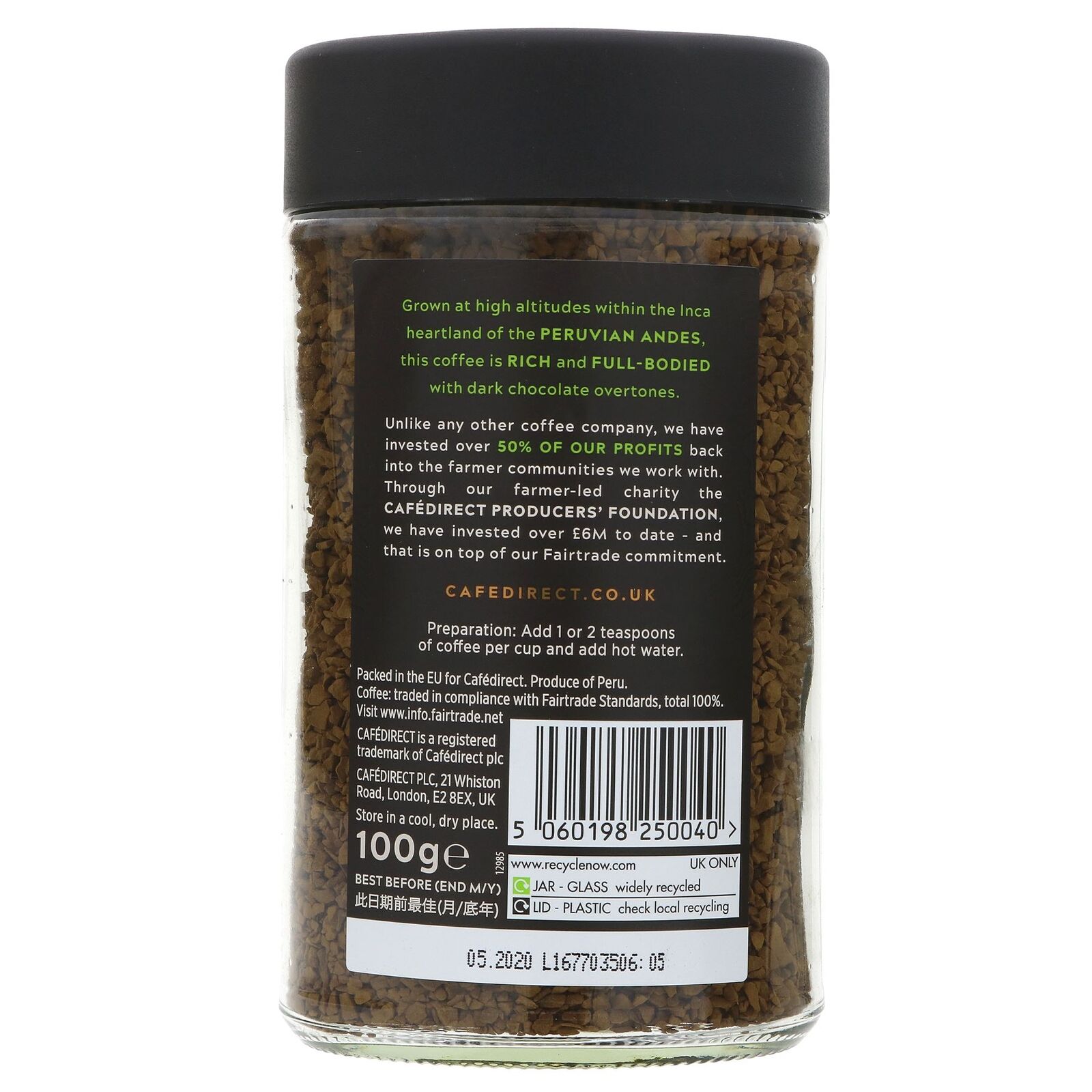 Coffee Machu Picchu FT Instant Freeze Dried 100g - Eco Natural Products - Cafedirect - Instant Coffee