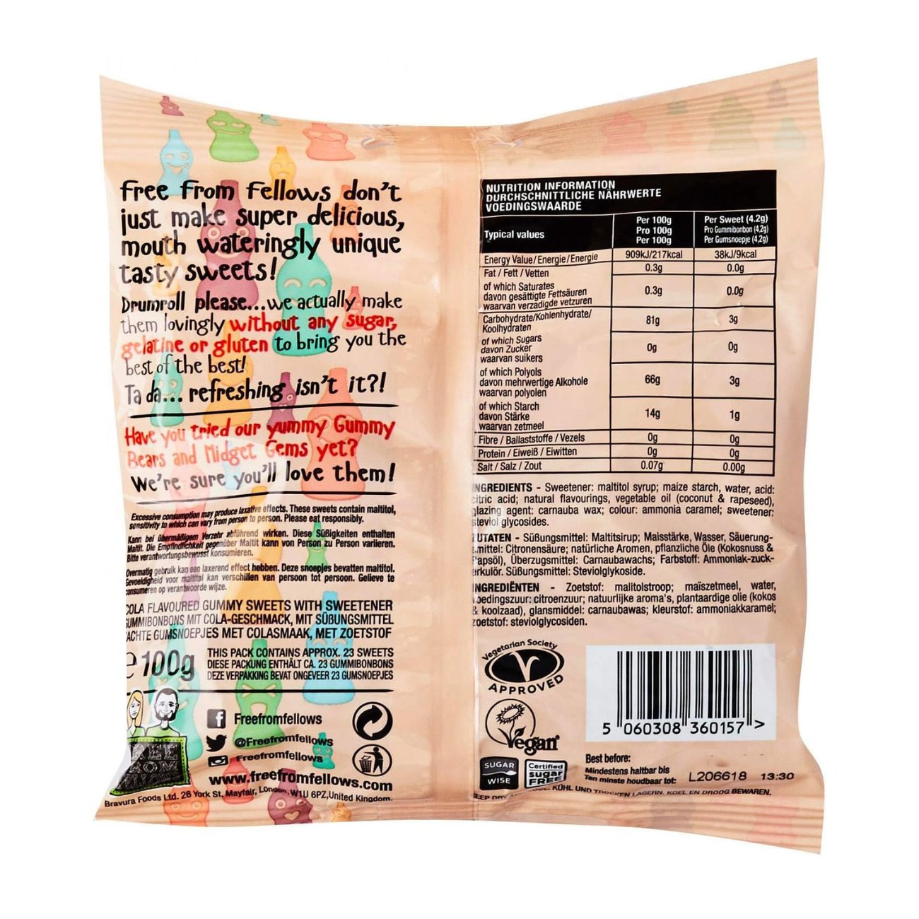 Cola Bottles Sweets 100g - Free from fellows - Sweets - Eco Natural Products