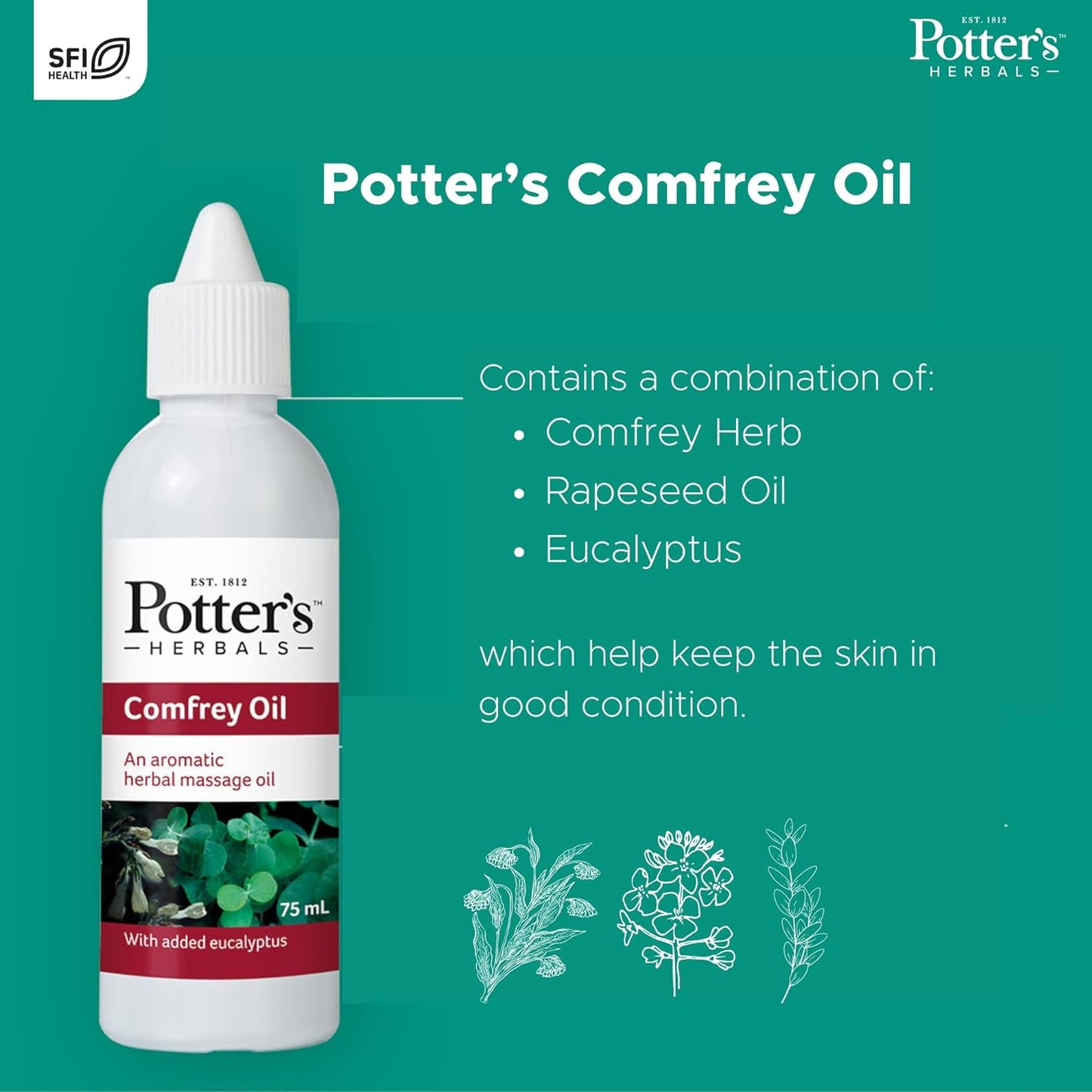 Comfrey Oil with Eucalyptus 75ml - Potter's Herbals - Massage Oil - Eco Natural Products