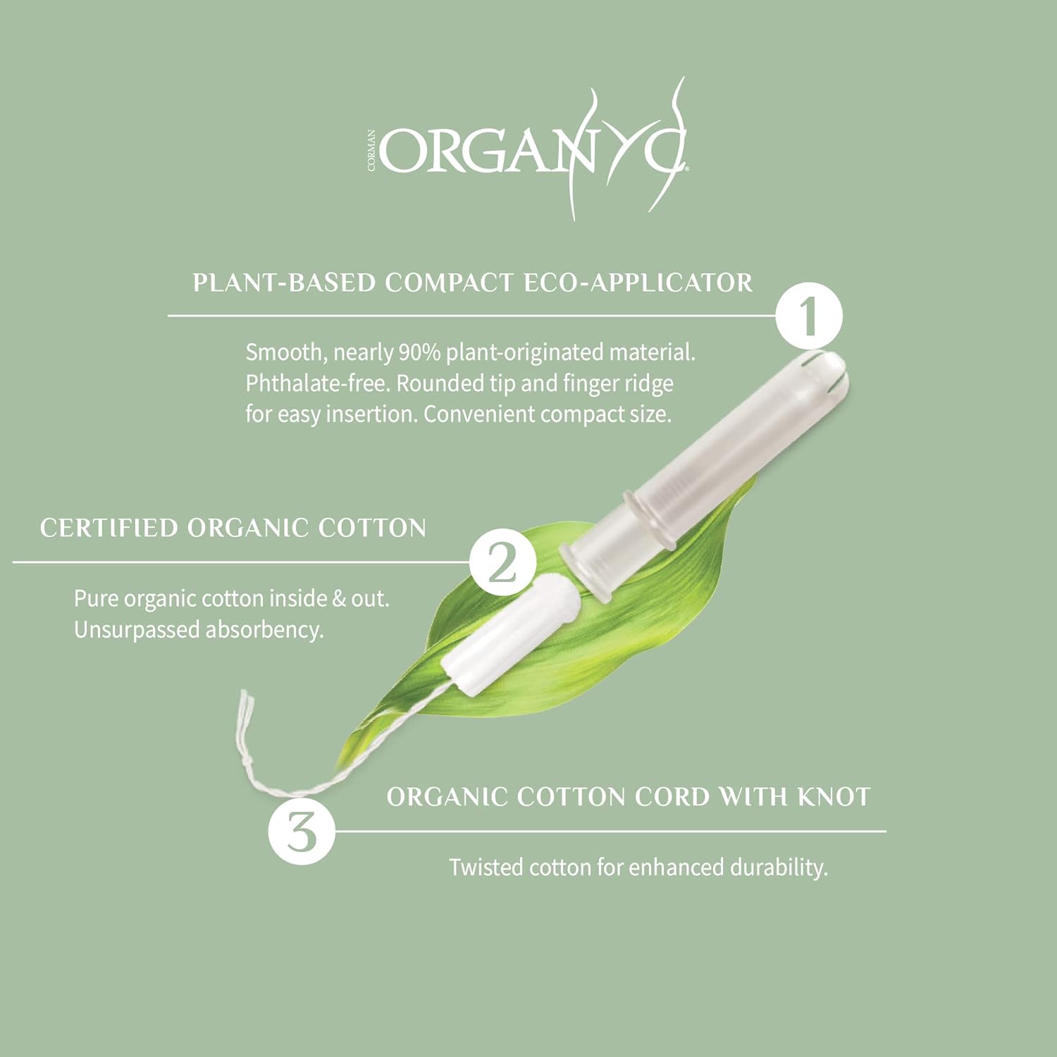 Compact Tampons with Applicator Cotton Regular 16 per pack - Eco Natural Products - Organyc - Tampons