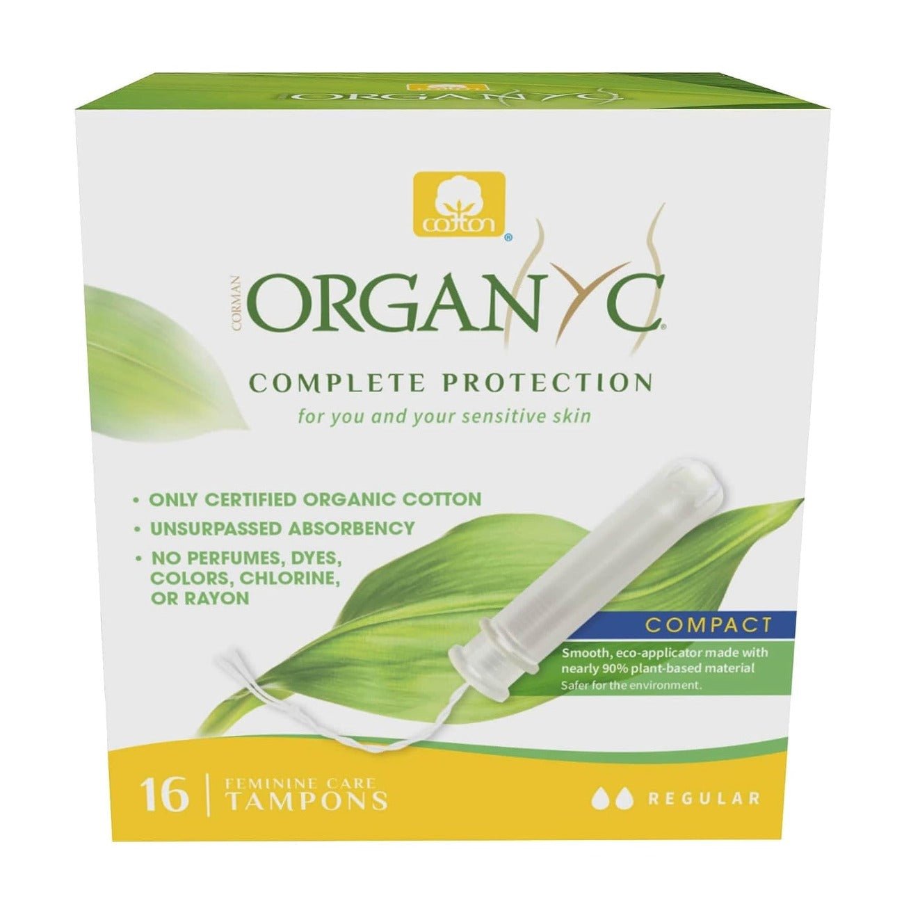 Compact Tampons with Applicator Cotton Regular 16 per pack - Eco Natural Products - Organyc - Tampons