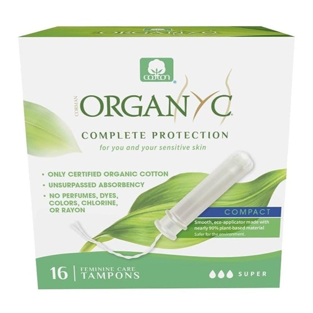 Compact Tampons with Applicator Cotton Super 16 per pack - Organyc - Feminine Sanitary Supplies - Eco Natural Products