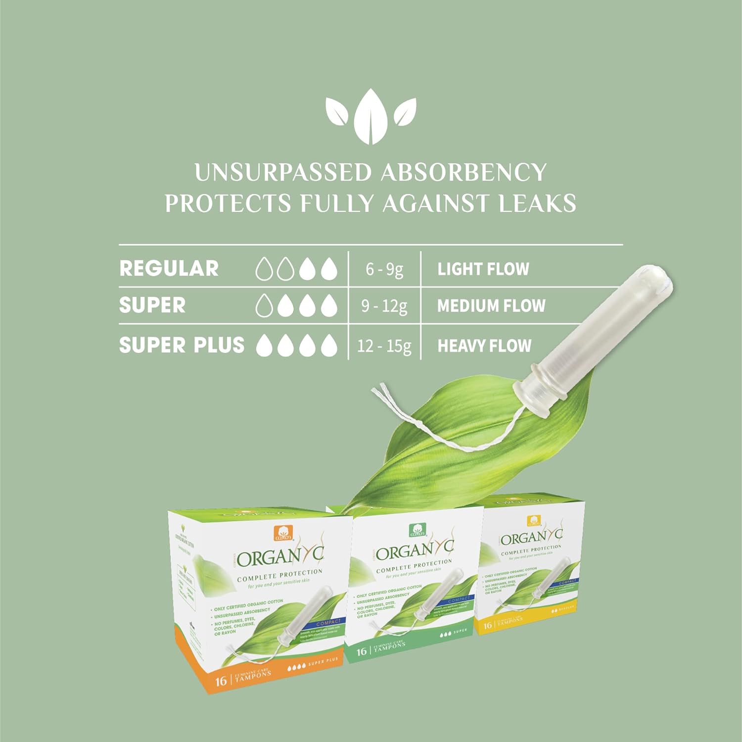 Compact Tampons with Applicator Cotton Super Plus 16 per pack - Eco Natural Products - Organyc - Tampons