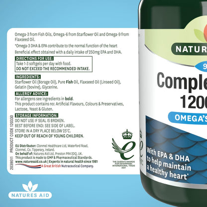 Complete EFA 1200mg (Omega 3, 6 & 9) 90 Softgels - Natures Aid - Vitamins & Supplements - Eco Natural Products