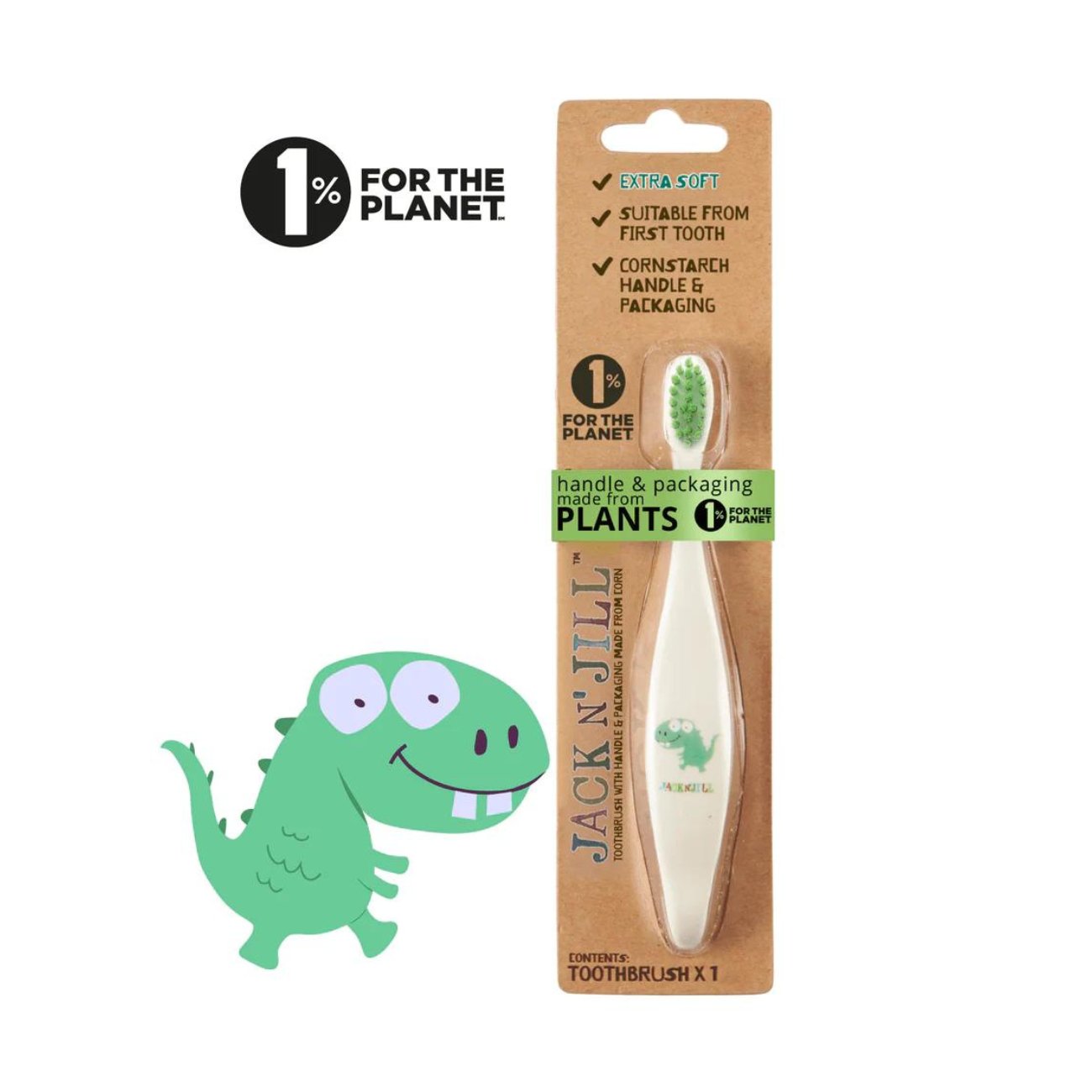 Compostable and Biodegradable Handle Dino Toothbrush - Eco Natural Products - Jack N' Jill - Toothbrush