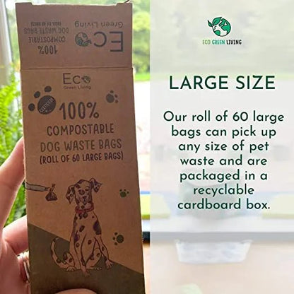 Compostable Dog Waste Bags 60 Bags - Eco Green Living - Pet Waste Bags - Eco Green Living