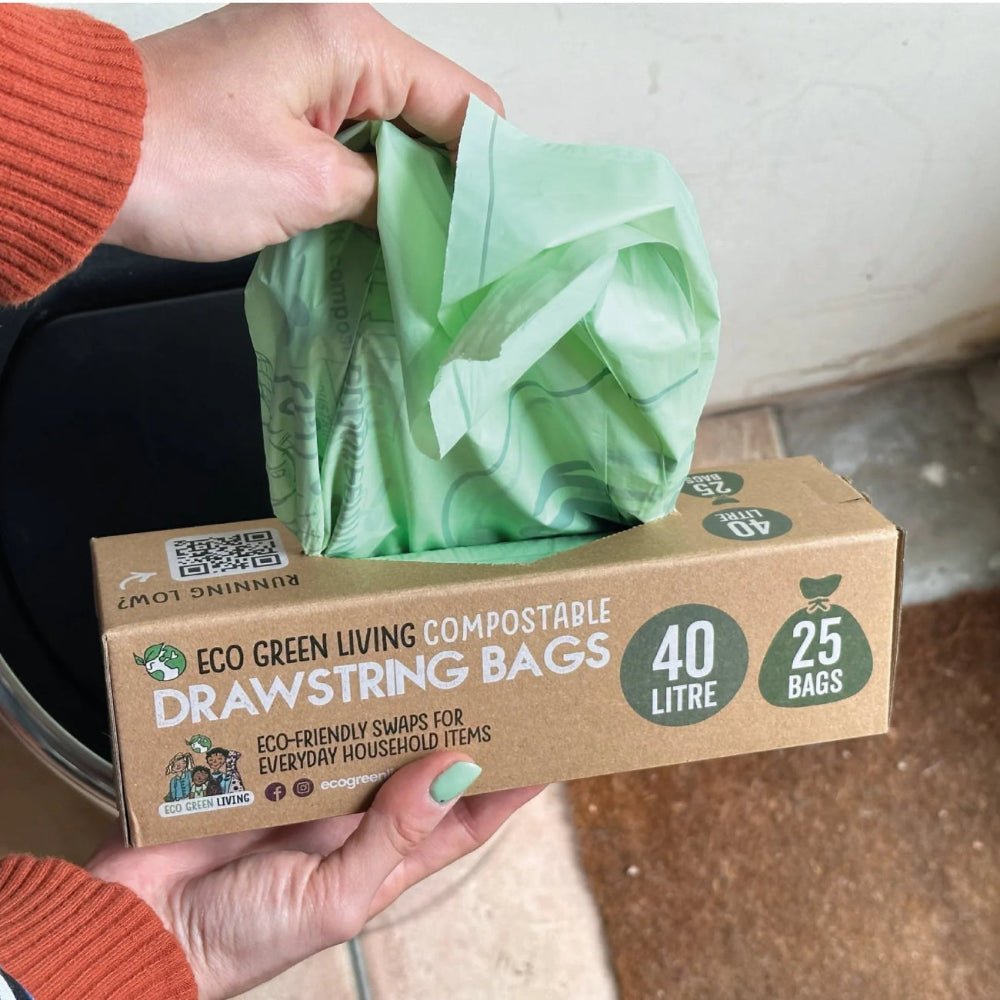 Compostable Drawstring Bin Bags 40 Litre 25 Bags - Eco Green Living - Garbage Bags - Eco Green Living
