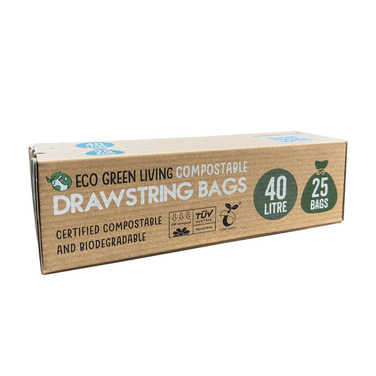 Compostable Drawstring Bin Bags 40 Litre 25 Bags - Eco Green Living - Garbage Bags - Eco Green Living