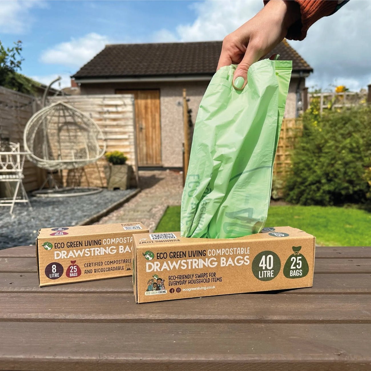 Compostable Drawstring Bin Bags 40 Litre 25 Bags - Eco Green Living - Garbage Bags - Eco Green Living