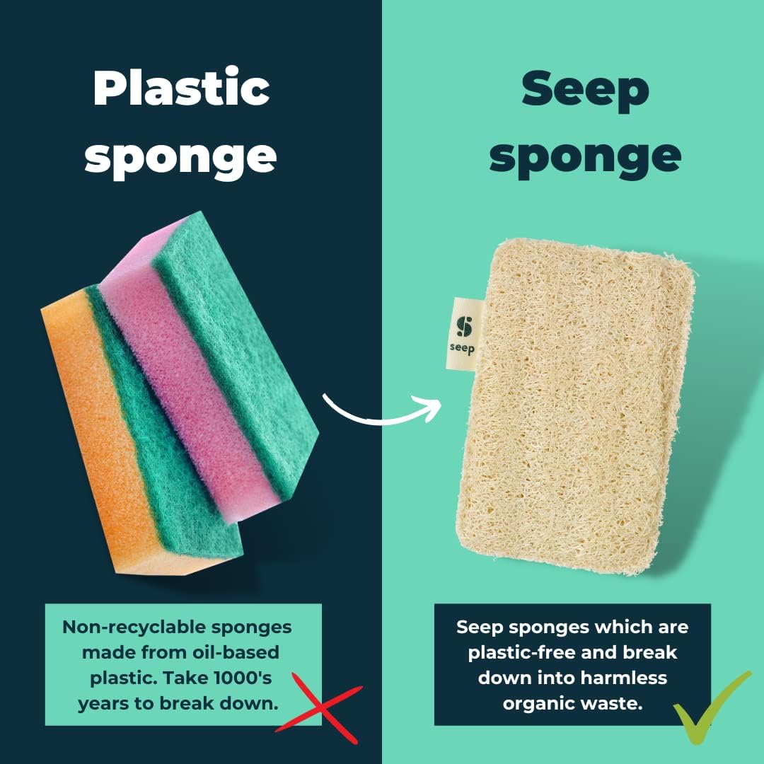 Compostable Sponge with Loofah Scourer 1 unit 20g - Seep - Loofah Sponge - Eco Natural Products