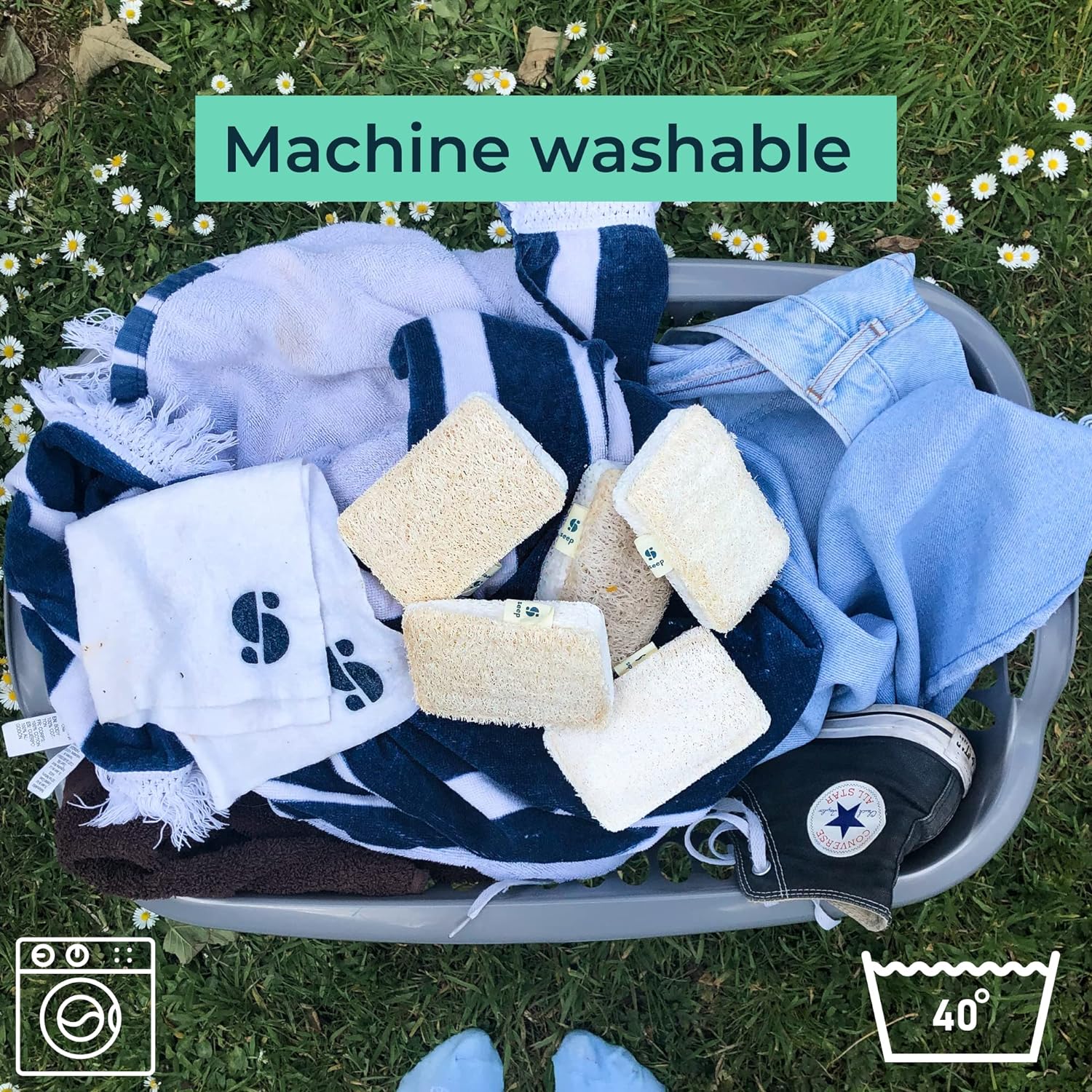 Compostable Sponge with Loofah Scourer Pack of 4 80g - Seep - Loofah Sponge - Eco Natural Products