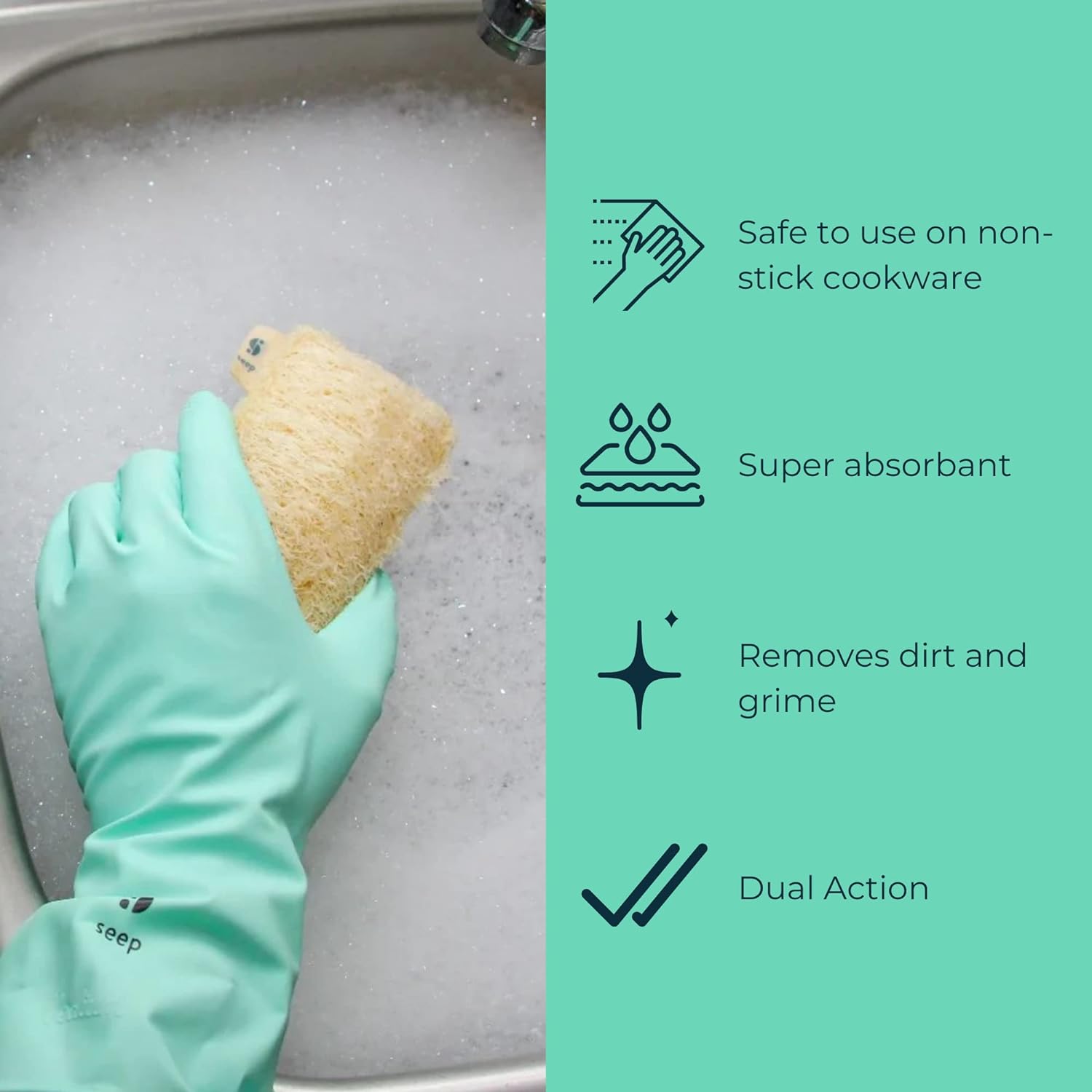 Compostable Sponge with Loofah Scourer Pack of 4 80g - Seep - Loofah Sponge - Eco Natural Products