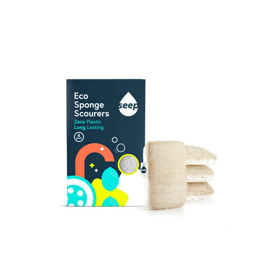 Compostable Sponge with Loofah Scourer Pack of 4 80g - Seep - Loofah Sponge - Eco Natural Products