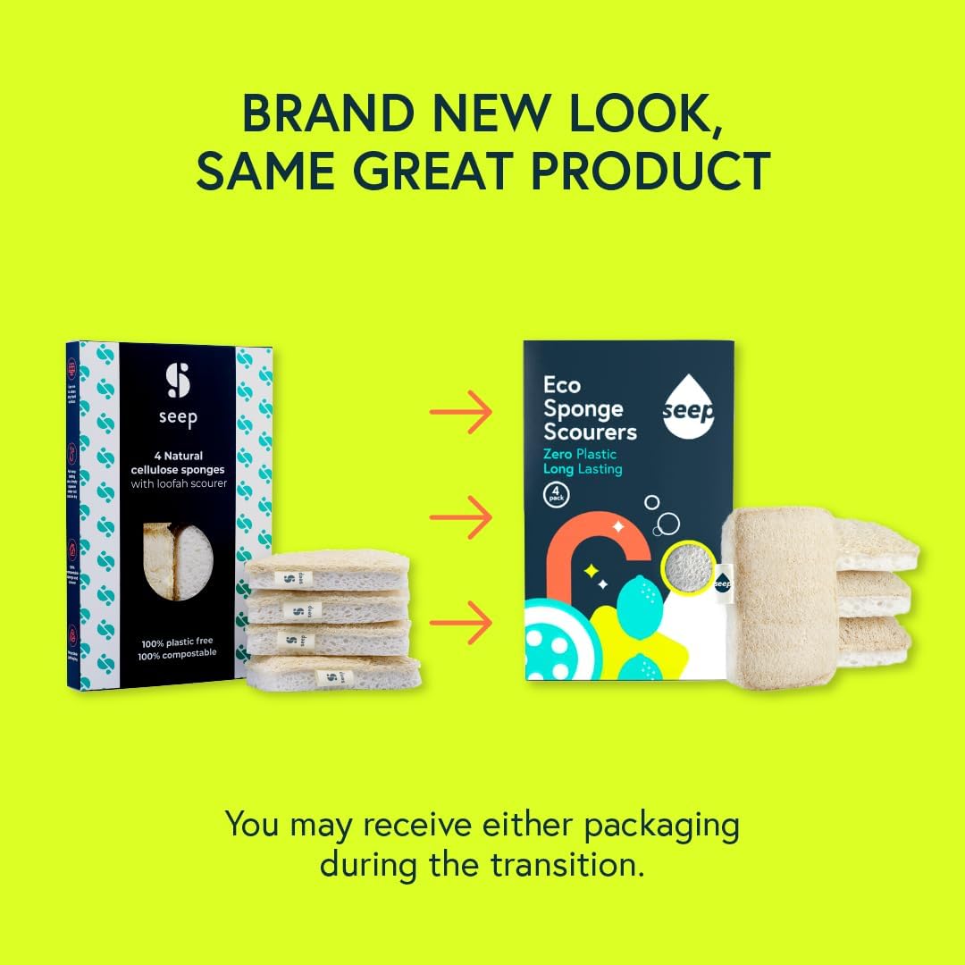 Compostable Sponge with Loofah Scourer Pack of 4 80g - Seep - Loofah Sponge - Eco Natural Products