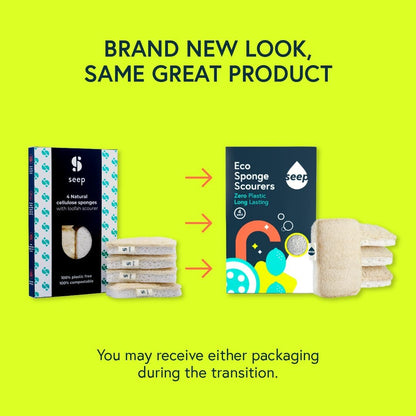 Compostable Sponge with Loofah Scourer Pack of 4 80g - Seep - Loofah Sponge - Eco Natural Products