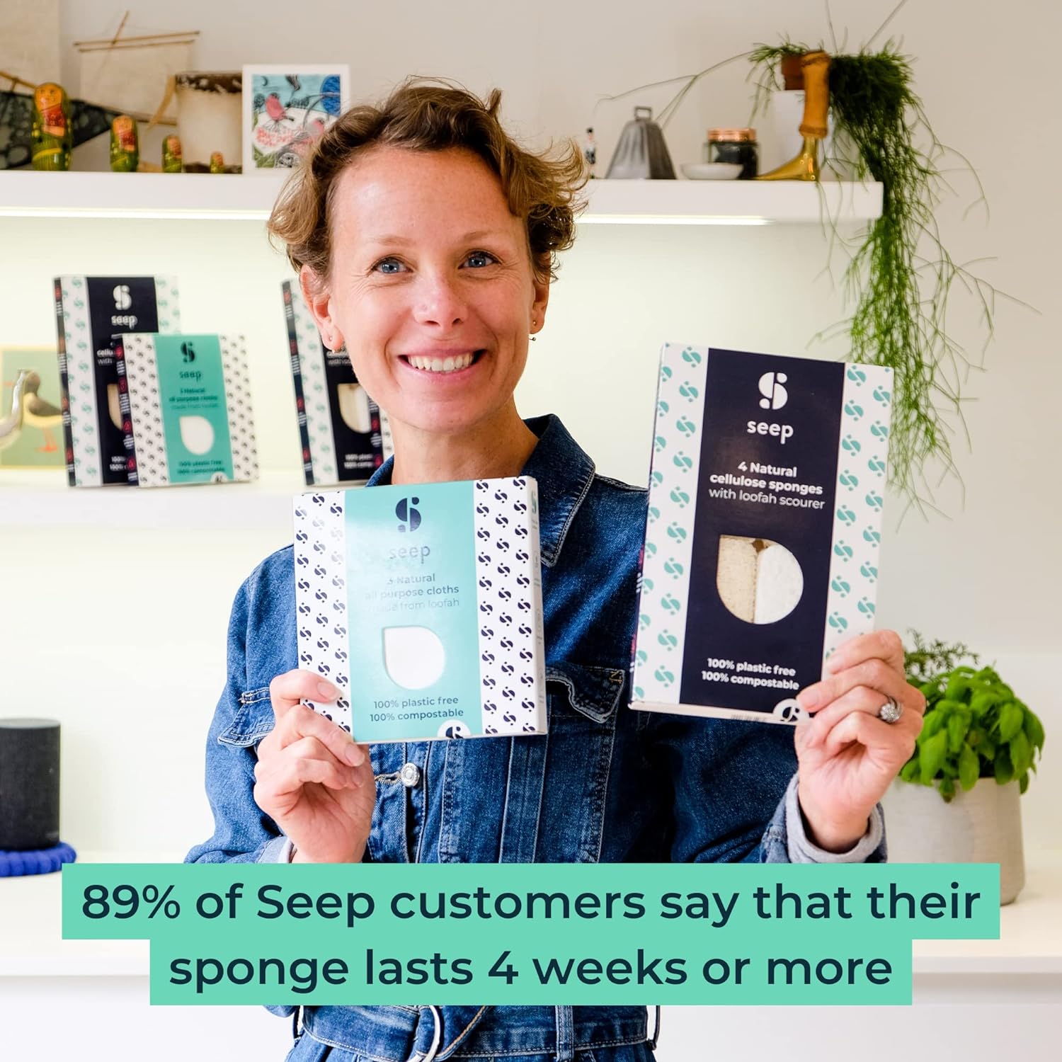 Compostable Sponge with Loofah Scourer Pack of 4 80g - Seep - Loofah Sponge - Eco Natural Products