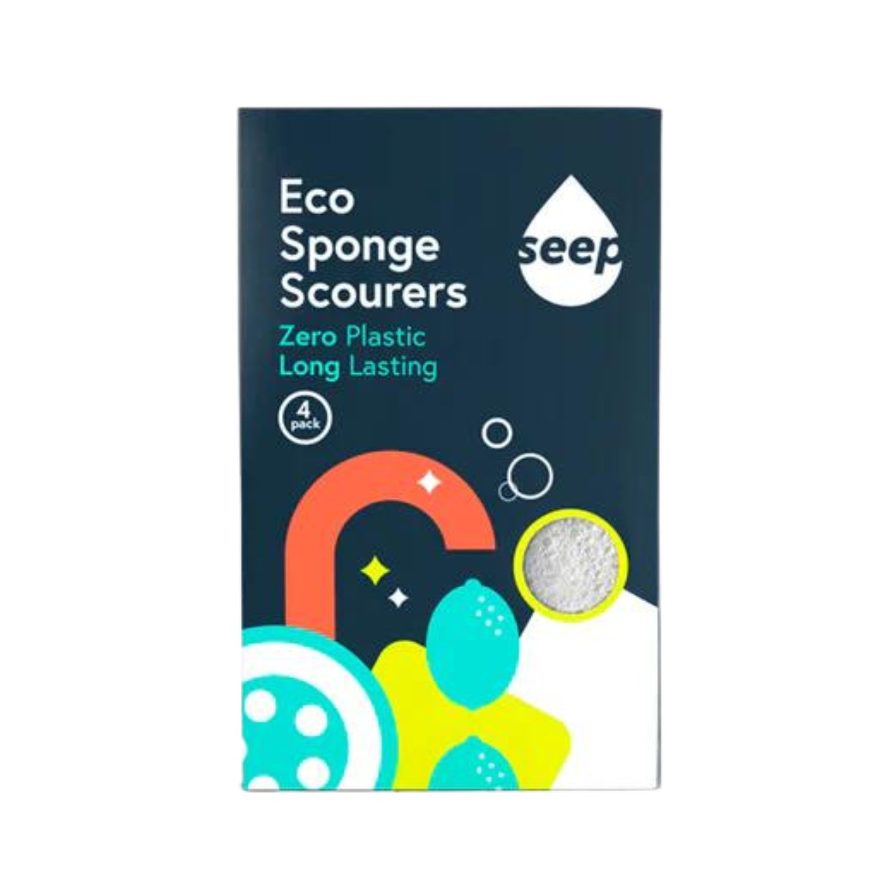 Compostable Sponge with Loofah Scourer Pack of 4 80g - Eco Natural Products - Seep - Loofah Sponge