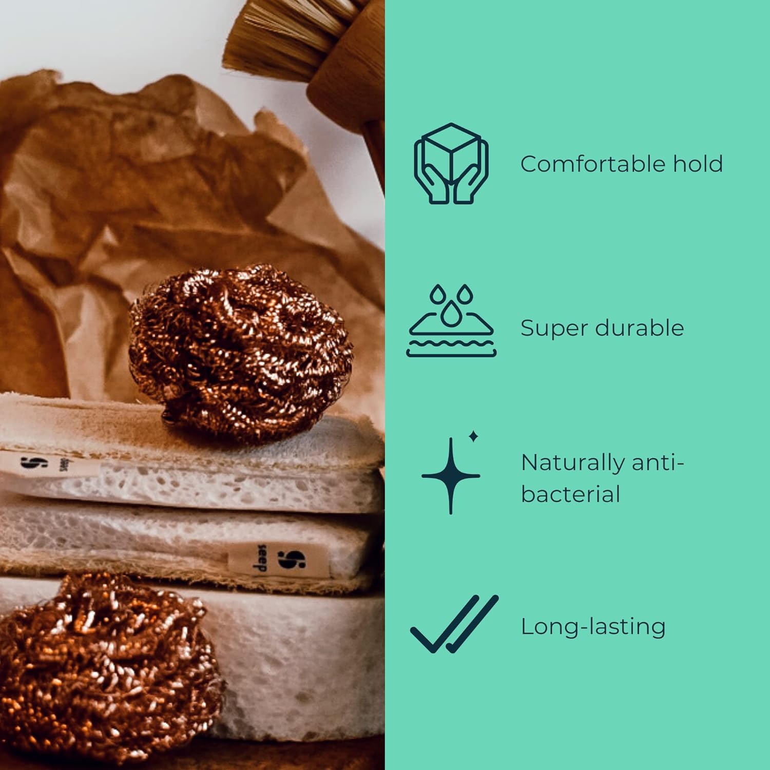 Copper Scourers Recyclable Pack of 3 60g - Seep - Scourers - Eco Natural Products