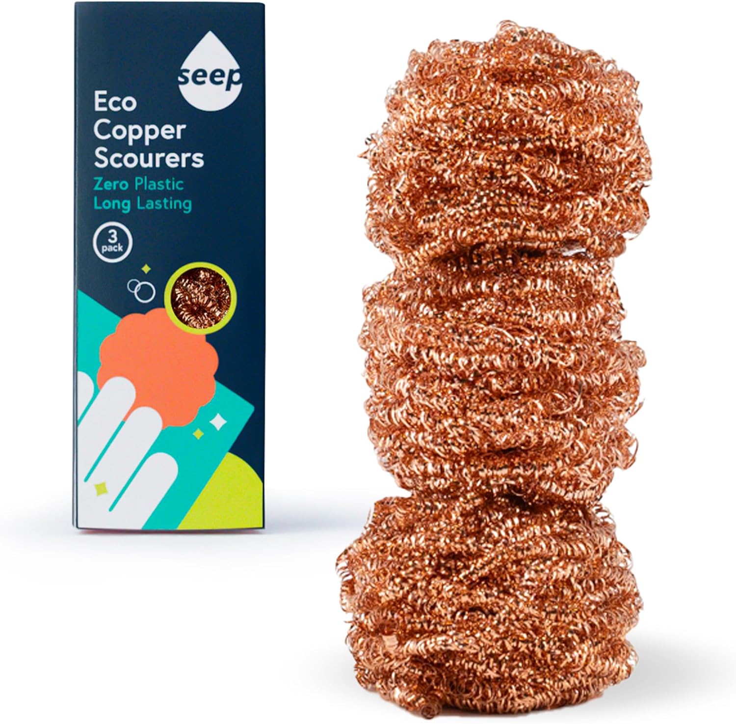 Copper Scourers Recyclable Pack of 3 60g - Seep - Scourers - Eco Natural Products