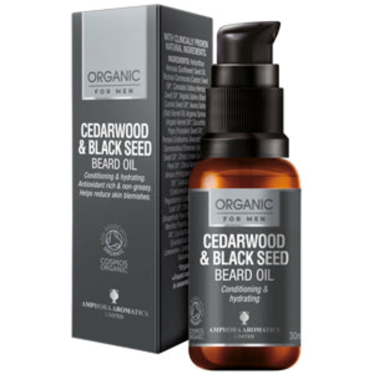 Cosmo Organic Cedarwood & Black Seed Beard Oil 30ml - Eco Natural Products - Amphora Aromatics - Beard Oil