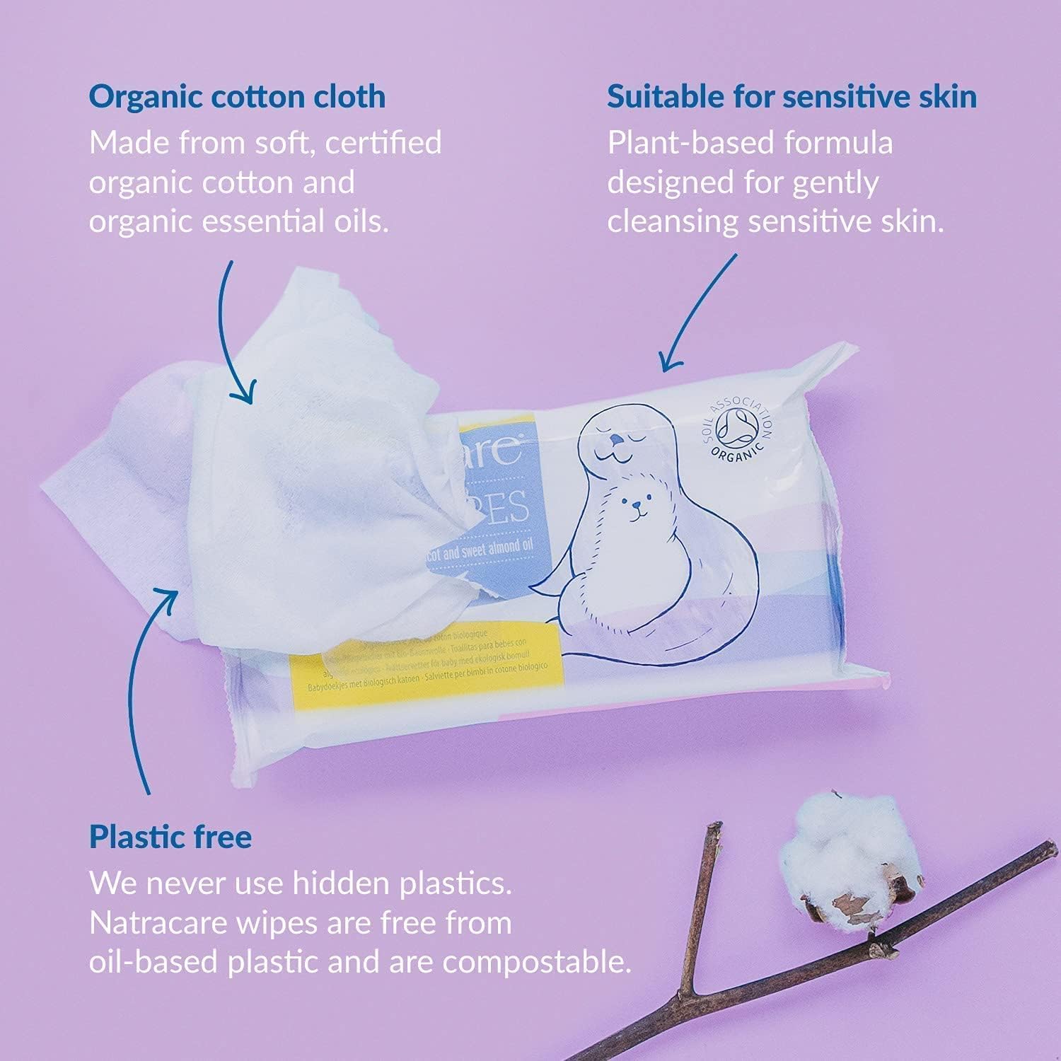 Cotton Baby Wipes 50 Per Pack - Eco Natural Products - Natracare - Wipes