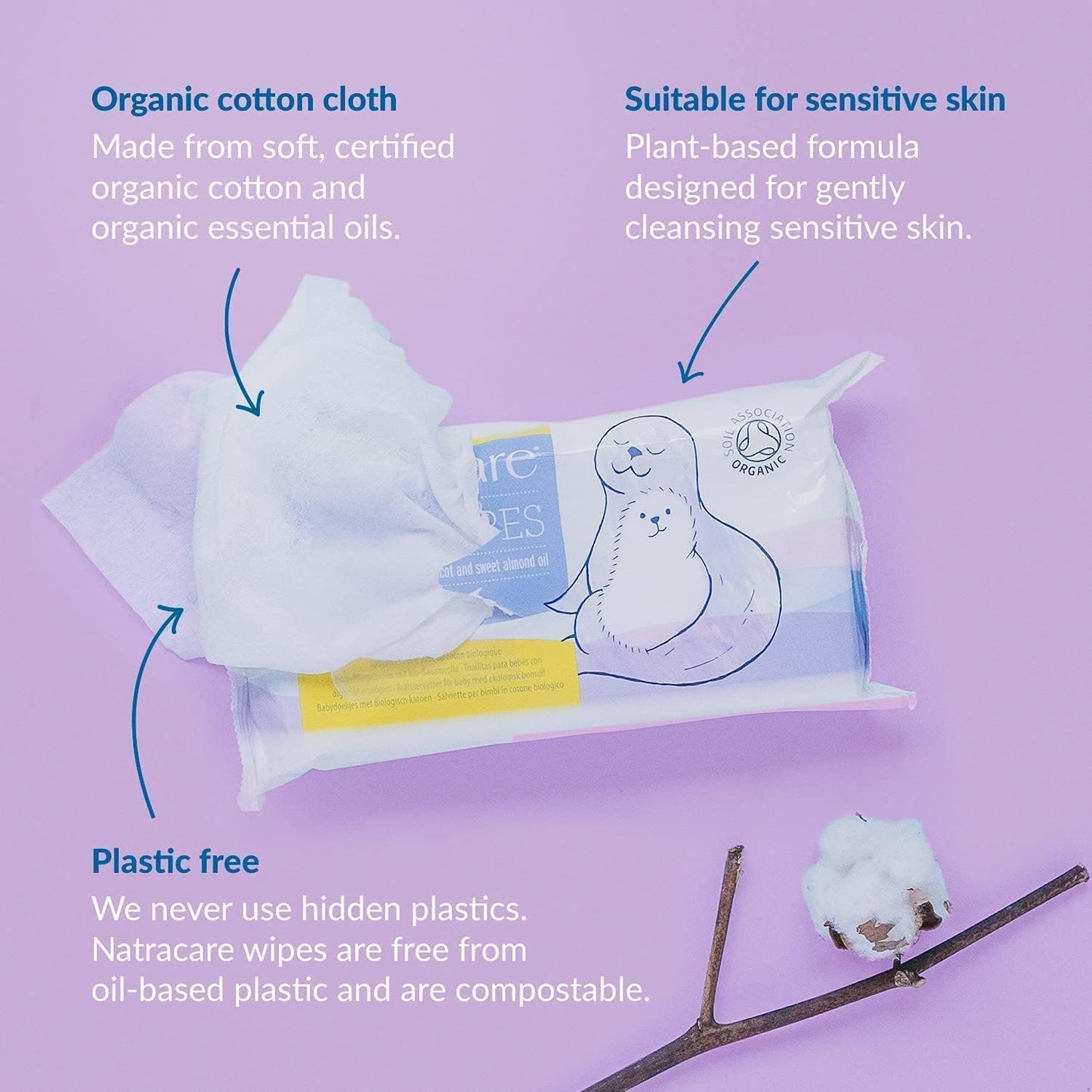 Cotton Baby Wipes 50 Per Pack - Natracare - Wipes - Eco Natural Products