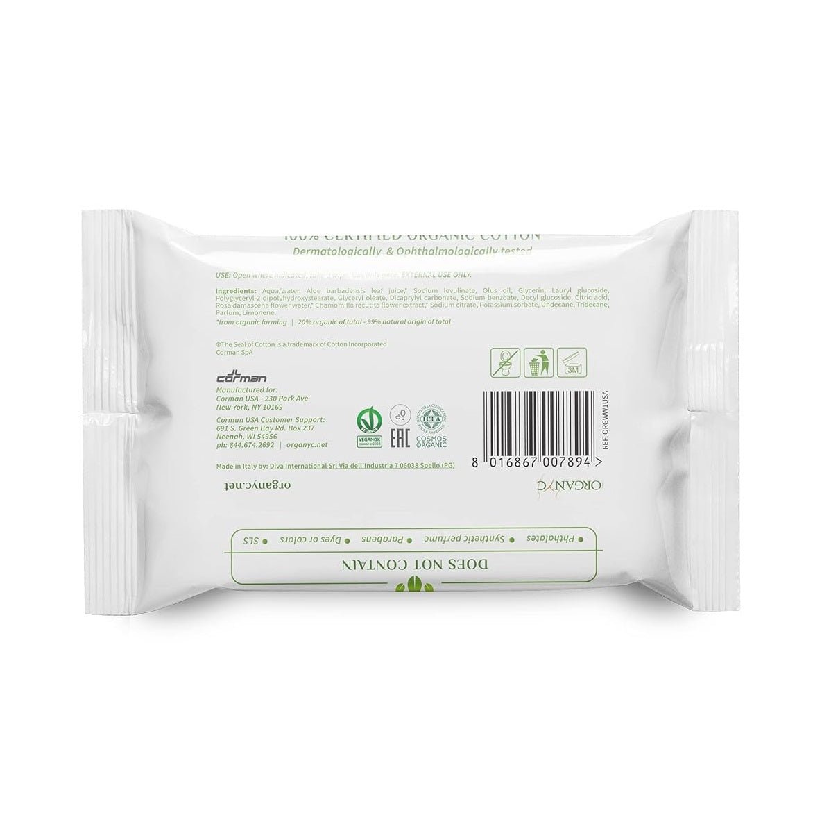 Cotton Facial Wipes 20pcs - Eco Natural Products - Organyc - Face Wipes