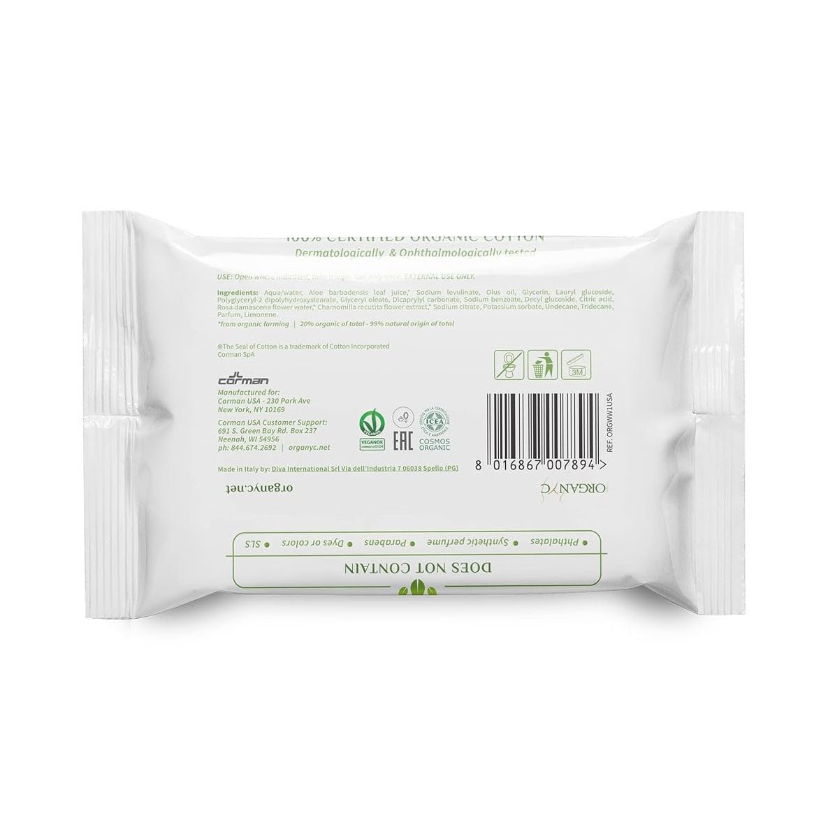 Cotton Facial Wipes 20pcs - Organyc - Face Wipes - Eco Natural Products