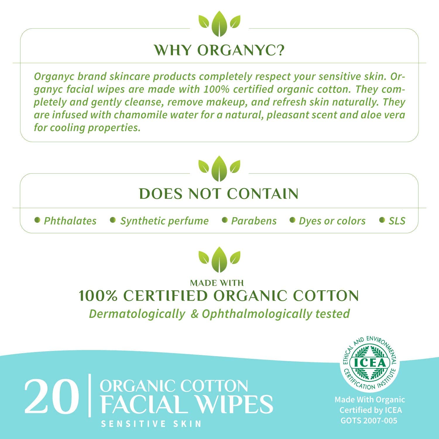 Cotton Facial Wipes 20pcs - Organyc - Face Wipes - Eco Natural Products