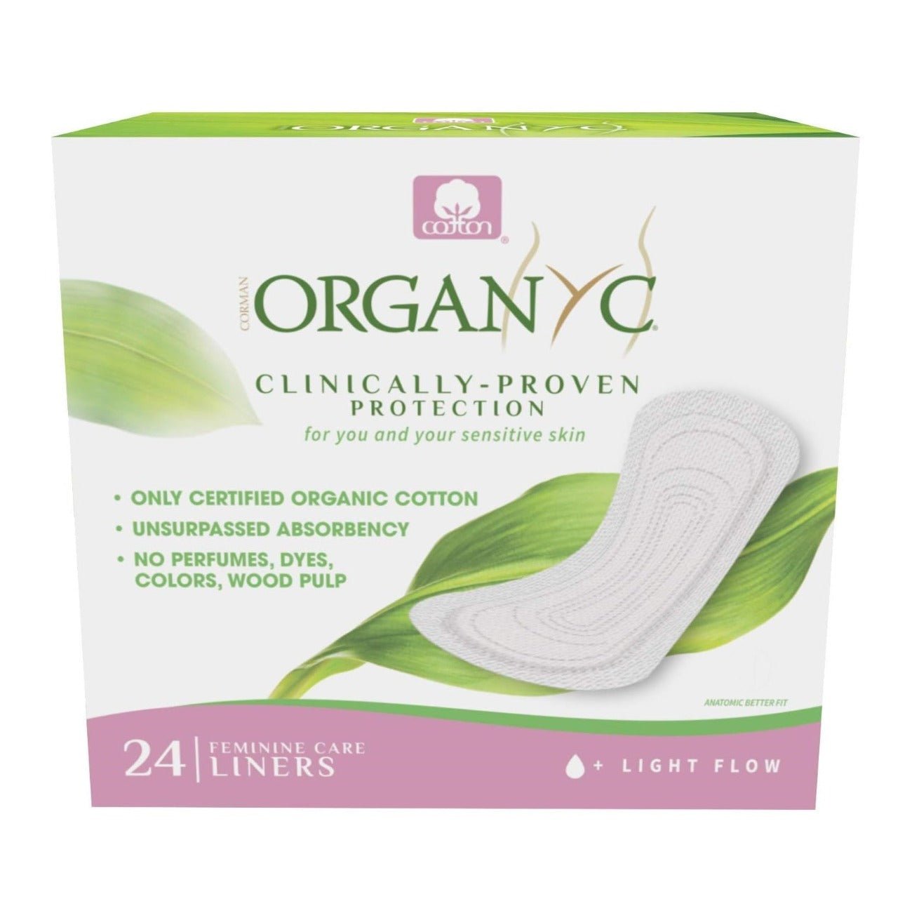 Cotton Panty - liners Light Flow Individually wrapped Box of 24 - Eco Natural Products - Organyc - Feminine Sanitary Supplies