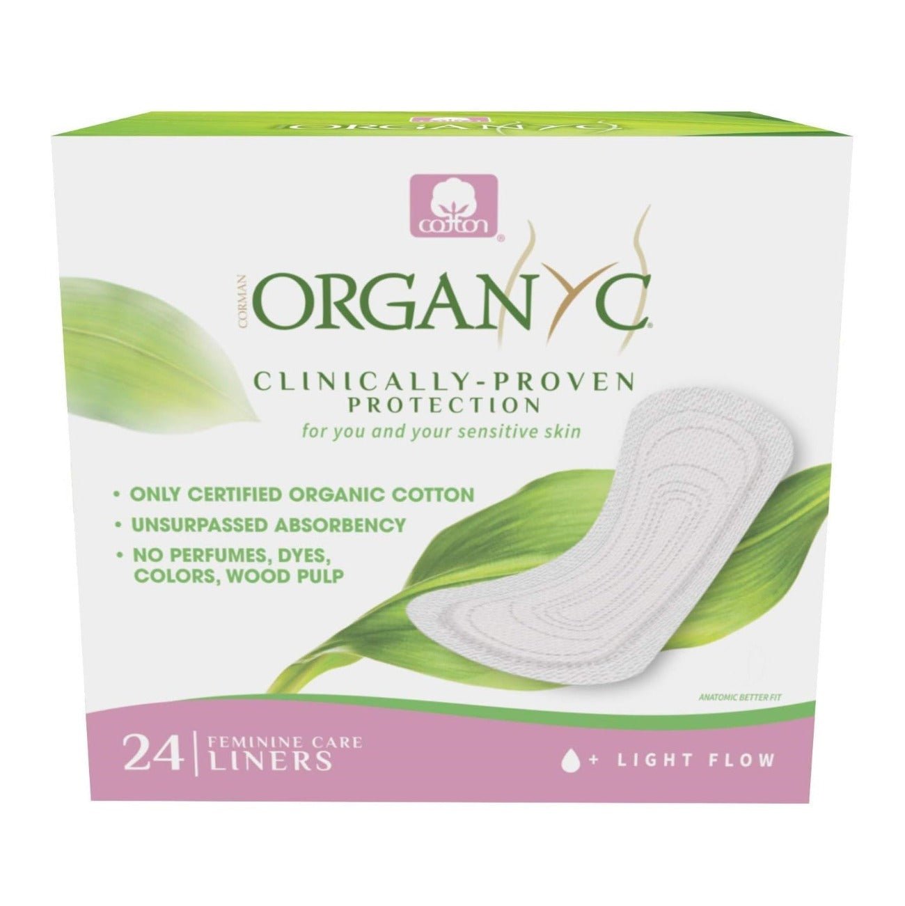 Cotton Panty - liners Light Flow Individually wrapped Box of 24 - Organyc - Feminine Sanitary Supplies - Eco Natural Products