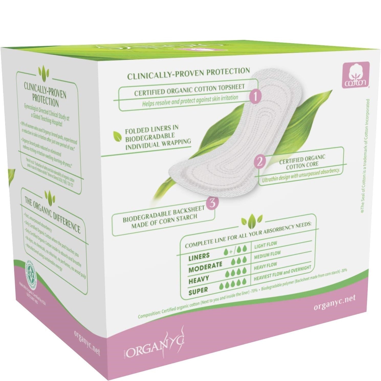 Cotton Panty - liners Light Flow Individually wrapped Box of 24 - Organyc - Feminine Sanitary Supplies - Eco Natural Products