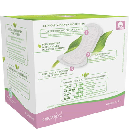 Cotton Panty - liners Light Flow Individually wrapped Box of 24 - Organyc - Feminine Sanitary Supplies - Eco Natural Products