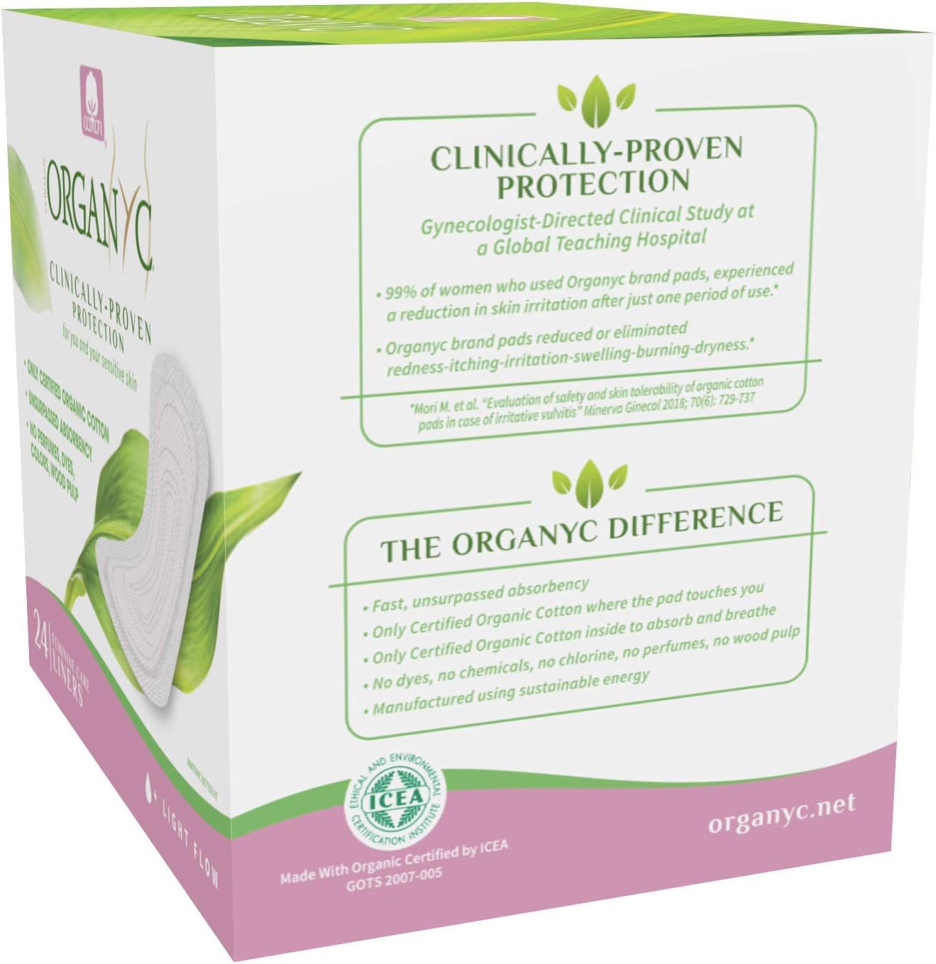 Cotton Panty - liners Light Flow Individually wrapped Box of 24 - Eco Natural Products - Organyc - Feminine Sanitary Supplies