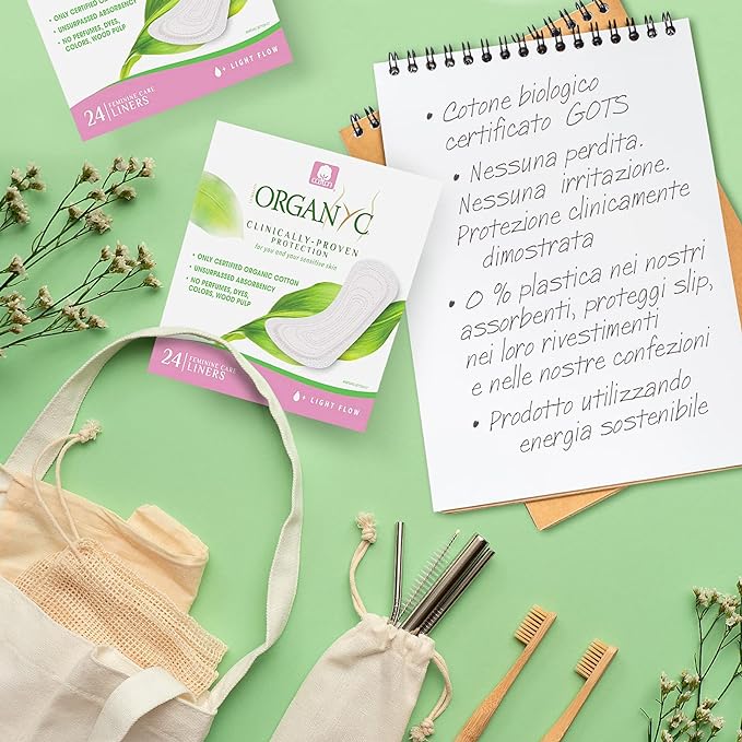 Cotton Panty - liners Light Flow Individually wrapped Box of 24 - Organyc - Feminine Sanitary Supplies - Eco Natural Products